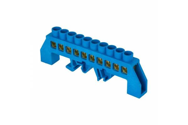 Шина нулевая N 8х12 10 отвер. латунь син. нейлоновый корпус комбинированный PROxima EKF sn0-125-10-dn