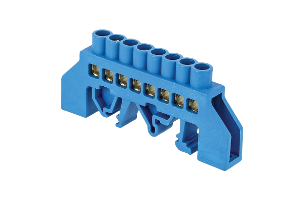 Шина нулевая N 8х12 8 отвер. латунь син. нейлоновый корпус комбинированный PROxima EKF sn0-125-8-dn