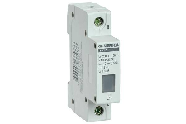 Ограничитель перенапряжения ОПС1-C 1Р 10/40кА 230В GENERICA IEK MOP20-1-C-G