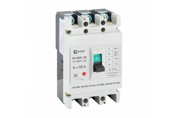 Выключатель автоматический 3п 100/125А 18кА ВА-99МL Basic EKF mccb99-100-125mi