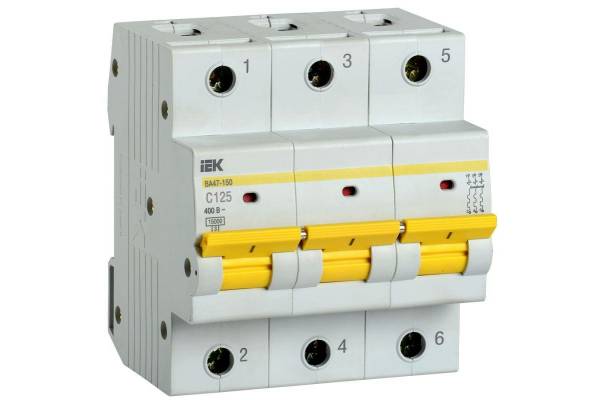 Выключатель автоматический модульный 3п C 125А 15кА ВА47-150 IEK MVA50-3-125-C