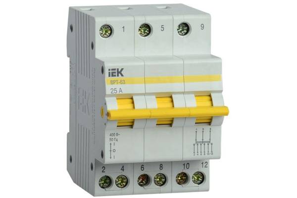 Выключатель-разъединитель трехпозиционный 3п ВРТ-63 25А IEK MPR10-3-025