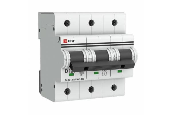 Выключатель автоматический модульный 3п D 125А 15кА ВА 47-125 PROxima EKF mcb47125-3-125D