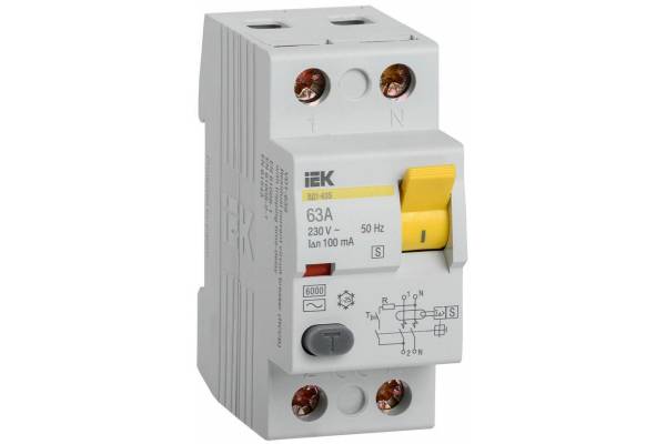 Выключатель дифференциального тока (УЗО) 2п 63А 100мА тип ACS ВД1-63 IEK MDV12-2-063-100