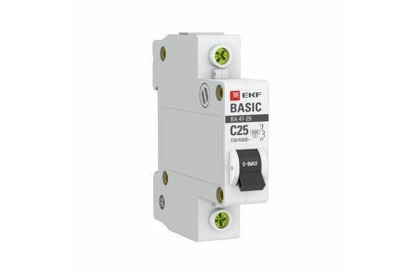 Выключатель автоматический модульный 1п C 25А 4.5кА ВА 47-29 Basic EKF mcb4729-1-25C