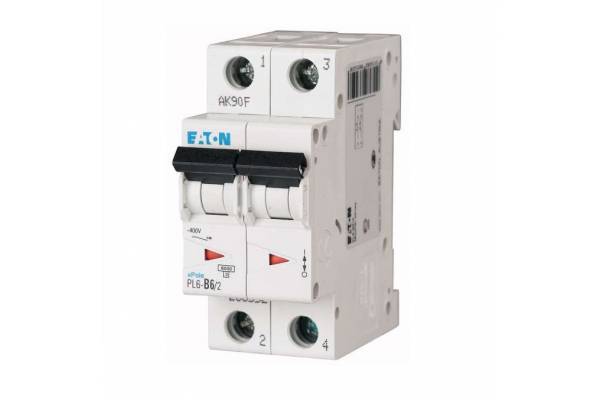 Выключатель автоматический модульный 2п C 6А 6кА PL6-C6/2 EATON 286564