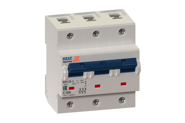 Выключатель автоматический модульный 3п C 80А OptiDin BM125 8ln УХЛ3 КЭАЗ 138543