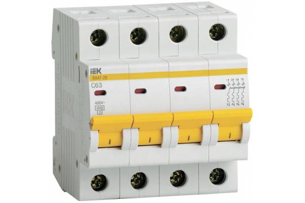 Выключатель автоматический модульный 4п C 63А 4.5кА ВА47-29 IEK MVA20-4-063-C