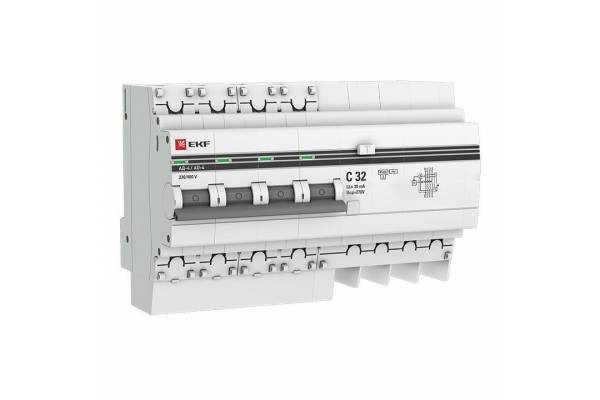 Выключатель автоматический дифференциального тока 4п 7.5мод. C 32А 30мА тип AC 4.5кА АД-4 PROxima EKF DA4-32-30-pro