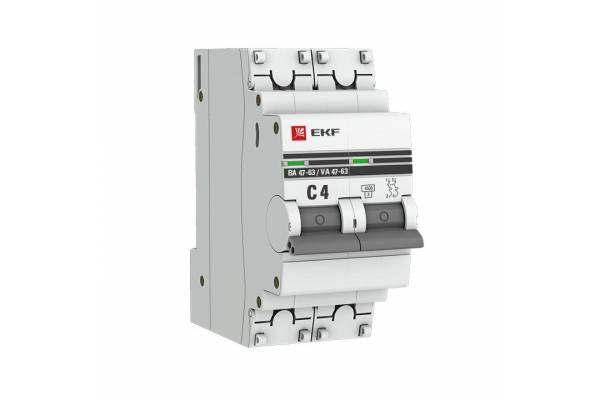 Выключатель автоматический модульный 2п C 4А 4.5кА ВА 47-63 PROxima EKF mcb4763-2-04C-pro