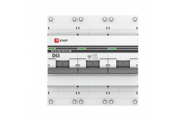 Выключатель автоматический модульный 3п D 63А 10кА ВА 47-100 PROxima EKF mcb47100-3-63D-pro