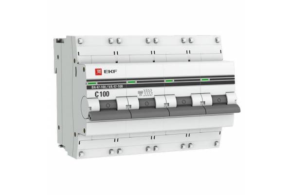 Выключатель автоматический модульный 4п C 100А 10кА ВА 47-100 PROxima EKF mcb47100-4-100C-pro
