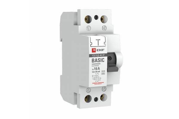Выключатель дифференциального тока (УЗО) 2п 25А 30мА тип AC Basic (электрон.) EKF elcb-2-25-30e-sim