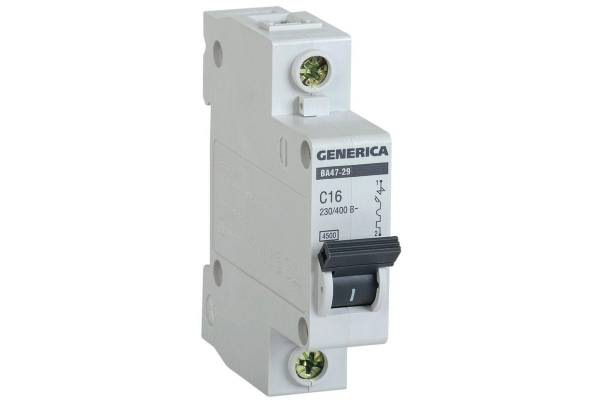 Выключатель автоматический модульный 1п C 16А 4.5кА ВА47-29 GENERICA IEK MVA25-1-016-C