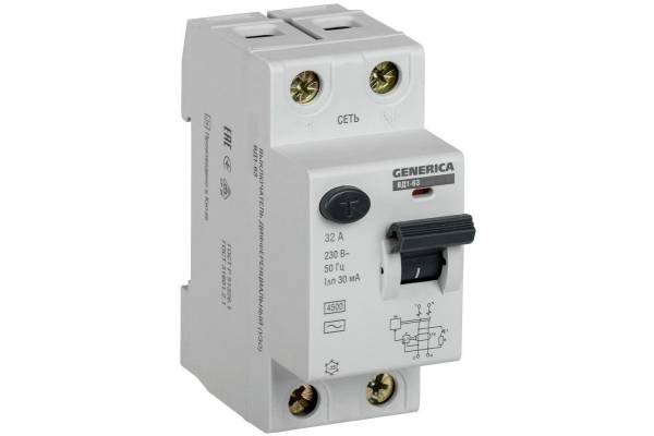 Выключатель дифференциального тока (УЗО) 2п 32А 30мА тип AC ВД1-63 GENERICA IEK MDV15-2-032-030