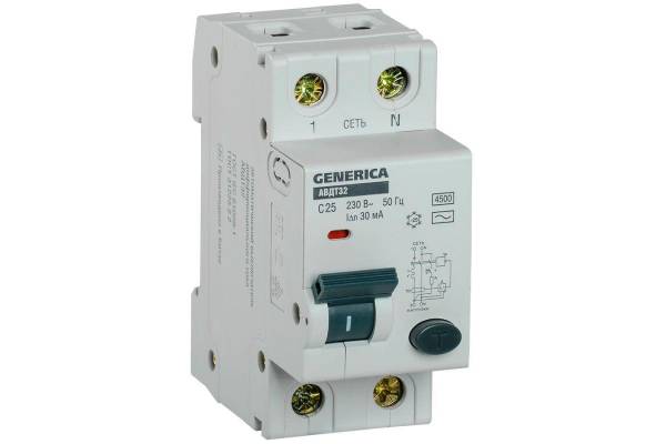 Выключатель автоматический диф. тока C25 30мА АВДТ 32 GENERICA IEK MAD25-5-025-C-30