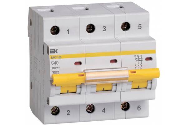 Выключатель автоматический модульный 3п C 40А 10кА ВА47-100 IEK MVA40-3-040-C