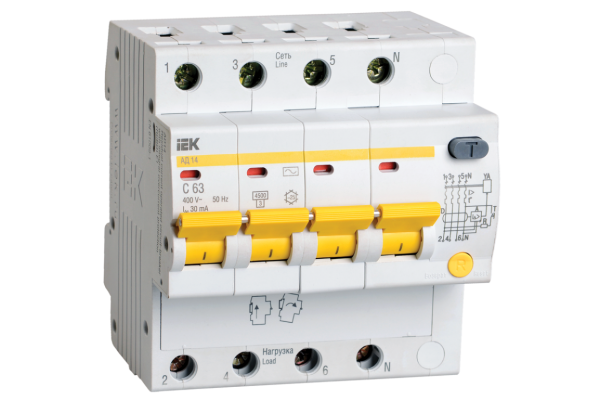Выключатель автоматический дифференциального тока 4п C 50А 100мА тип AC 4.5кА АД-14 ИЭК MAD10-4-050-C-100