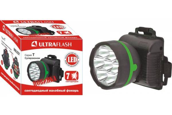 Фонарь налобный 909LED7 (7LED 1 режим; 3хR6 черн.) Ultraflash 11782