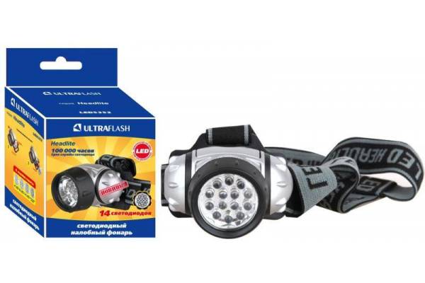 Фонарь налобный LED 5352 (14LED 4 режима; 3хR03 метал.) Ultraflash 10261