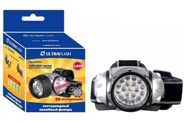 Фонарь налобный LED 5353 (19LED 4 режима; 3хR03 метал.) Ultraflash 10262