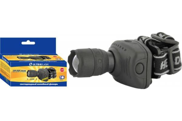 Фонарь налобный LED 5354 (1Вт LED ZOOM 3 режима; 3хR03 сер.) Ultraflash 11549