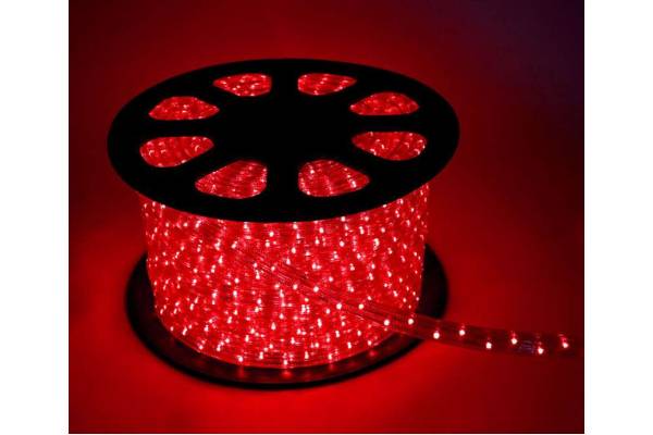 Шнур светодиодный Дюралайт постоянного свечения 2W 220В 1.8Вт/м d13мм (уп.100м) IP44 красн. Космос KOC-DL-2W13-R