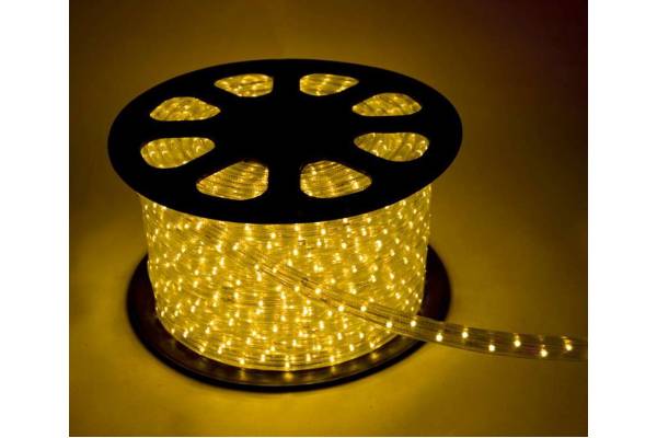 Шнур светодиодный Дюралайт постоянного свечения 2W 220В 1.8Вт/м d13мм (уп.100м) IP44 желт. Космос KOC-DL-2W13-Y