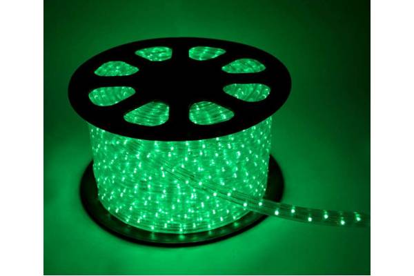 Шнур светодиодный Дюралайт постоянного свечения 2W 220В 1.8Вт/м d13мм (уп.100м) IP44 зел. Космос KOC-DL-2W13-G