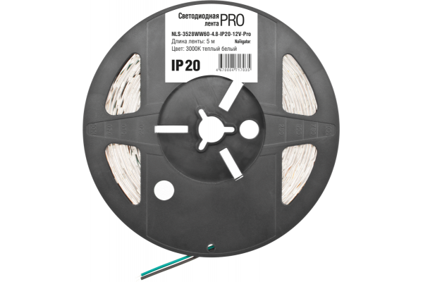 Лента светодиодная 71 703 NLS-3528WW60-4.8-IP20-12V-Pro R5 4.8Вт/м (уп.5м) тепл. бел. Navigator 71703
