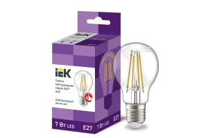 Лампа светодиодная филаментная 360° 7Вт A60 шар 4000К E27 230В прозр. IEK LLF-A60-7-230-40-E27-CL