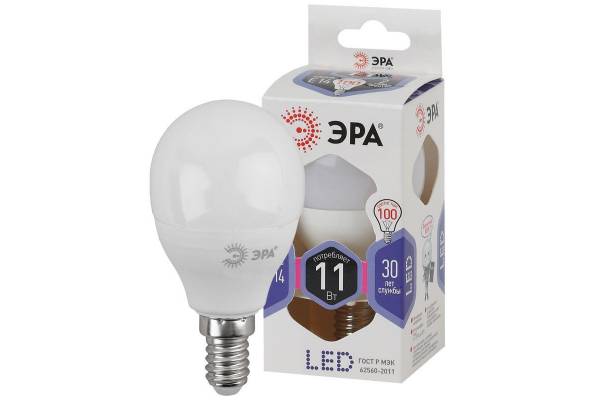 Лампа светодиодная P45-11W-860-E14 шар 880лм ЭРА Б0032990