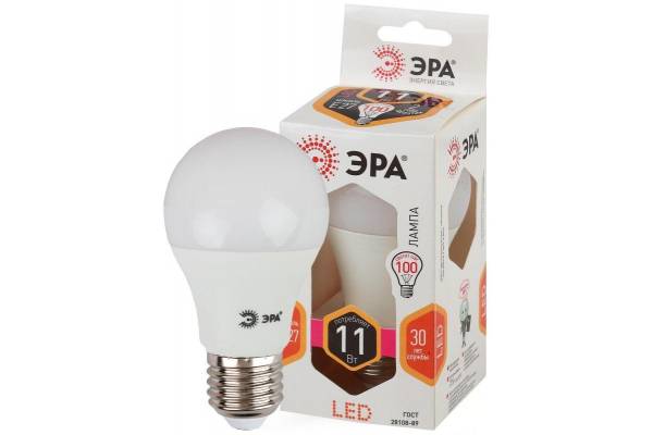 Лампа светодиодная A60-11w-827-E27 грушевидная 880лм ЭРА Б0017233/Б0030910