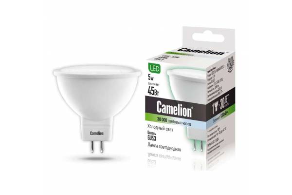 Лампа светодиодная LED5-S108/845/GU5.3 5Вт 4500К бел. GU5.3 385лм 220-240В Camelion 12042