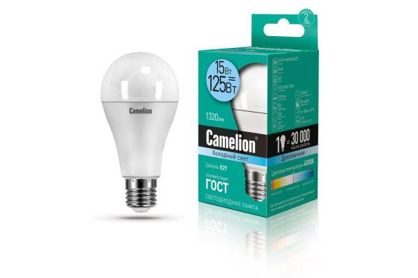 Лампа светодиодная LED15-A60/845/E27 15Вт грушевидная 4500К E27 1320лм 220В бел. Camelion 12186