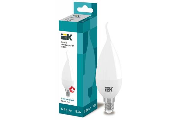Лампа светодиодная ECO CB35 5Вт свеча на ветру 4000К бел. E14 450лм 230-240В IEK LLE-CB35-5-230-40-E14
