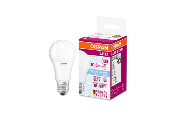 Лампа светодиодная LED STAR CLASSIC A 100 10W/865 10Вт грушевидная 6500К холод. бел. E27 1060лм 220-240В матов. пласт. OSRAM 4052899971585