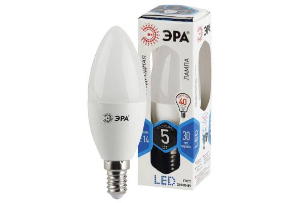 Лампа светодиодная B35-5w-840-E14 свеча 400лм ЭРА Б0018872
