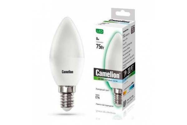 Лампа светодиодная LED8-C35/845/E14 8Вт свеча 4500К бел. E14 750лм 170-265В Camelion 12386