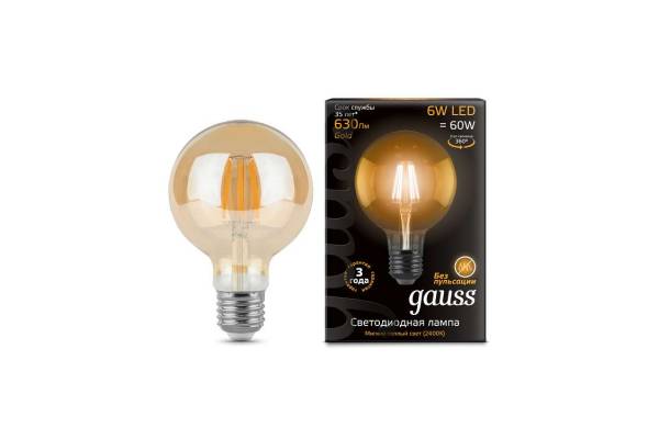 Лампа светодиодная филаментная Black Filament 6Вт шар 2400К E27 LOFT Gauss 105802006