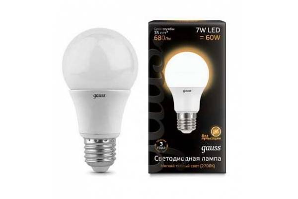 Лампа светодиодная Black A60 7Вт грушевидная 3000К тепл. бел. E27 680лм 150-265В Gauss 102502107