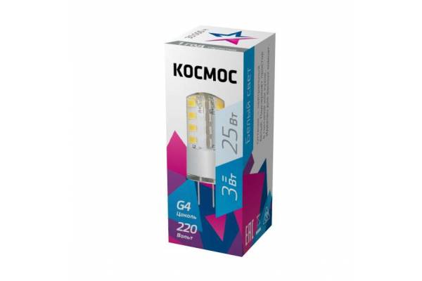 Лампа светодиодная 3Вт 220В G4 4500К КОСМОС LksmLED3wJCG4220v45