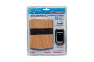 Звонок беспроводной полиф. Рапсодия 25 мел. 150м 4-тон. полифония регул. громкости брызгозащ. кнопка IP44 2ААх1.5В св. дерево Тритон РП-02Б