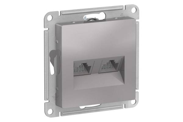 Механизм розетки компьютерной 2-м AtlasDesign RJ45 + RJ45 кат.5e алюм. SchE ATN000385