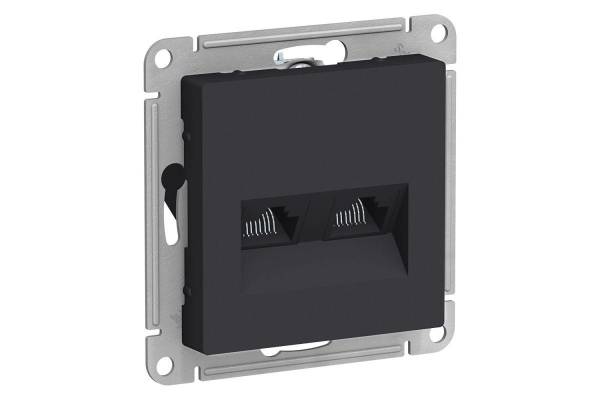 Механизм розетки компьютерной 2-м AtlasDesign RJ45 + RJ45 кат.5e карбон SchE ATN001085
