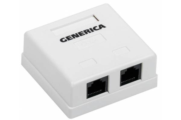 Розетка информационная RJ45 кат.5е UTP 2 порта настенная GENERICA ITK CS2-1C5EU-22-G