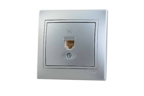 Розетка телефонная 1-м СП Мира RJ11 метал. сер. LEZARD 701-1010-137