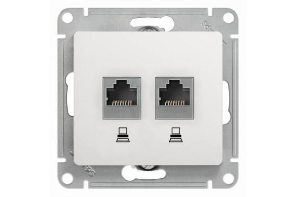 Механизм розетки комп. 2-м Glossa RJ45+RJ45 кат.5е бел. SchE GSL000185KK