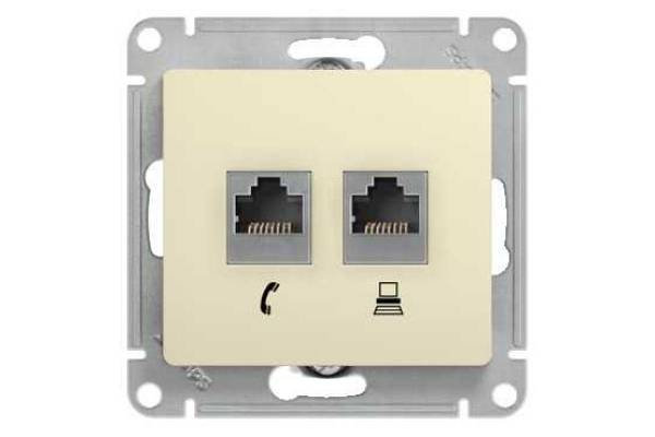 Механизм розетки комп. 2-м Glossa RJ45+RJ45 кат.5е беж. SchE GSL000285KK