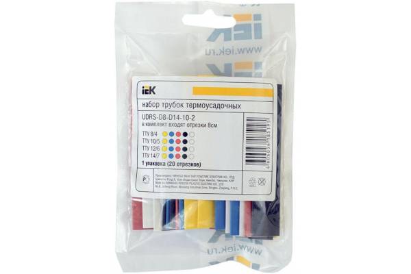 Набор трубок термоусадочных тонкостен. ТТУ 8/4 (4хЧ; 2хБ; К; С; Ж; З) 10х10см разноцвет. IEK UDRS-D4-D8-10-10